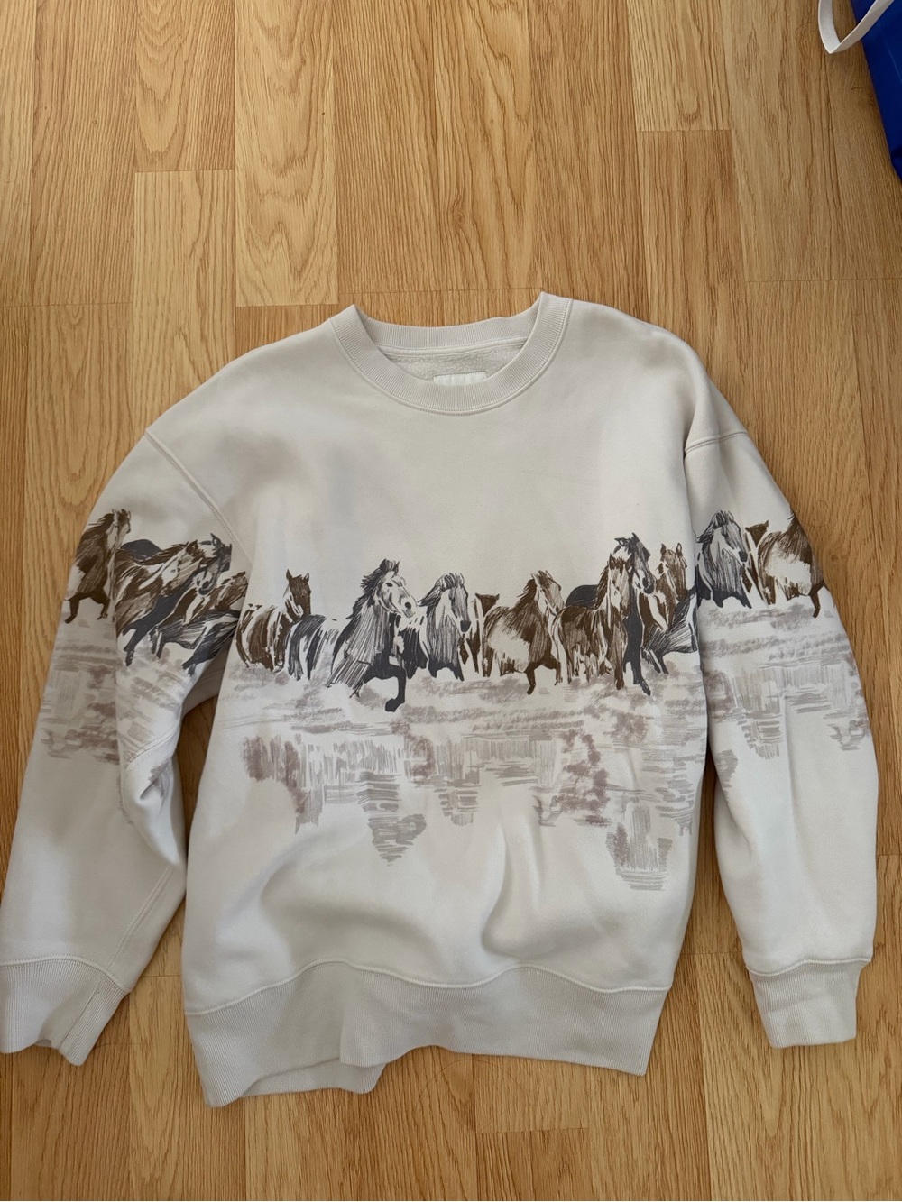 Abercrombie & Fitch Cream Crewneck Sweater with Brown Horse Motif